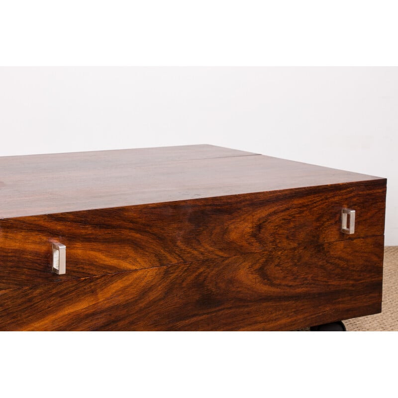 Vintage coffee table on casters in rosewood and chrome metal, Denmark 1960