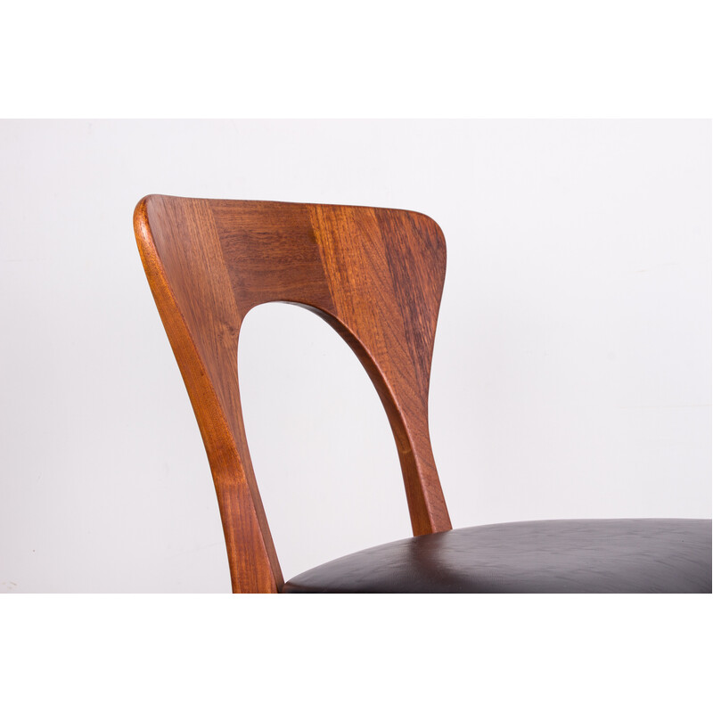 Set of 6 vintage "Peter" dining chairs in teak and leatherette by Niels Koefoed for Koefoed Hornslet, Denmark 1960