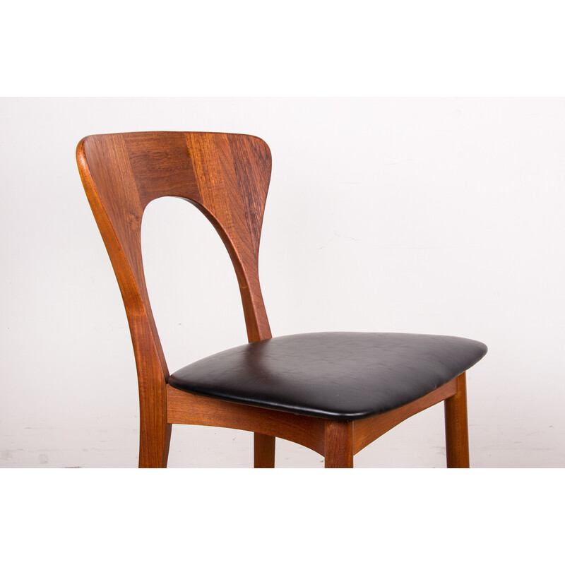 Set of 6 vintage "Peter" dining chairs in teak and leatherette by Niels Koefoed for Koefoed Hornslet, Denmark 1960