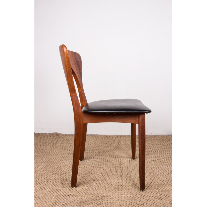 Set of 6 vintage "Peter" dining chairs in teak and leatherette by Niels Koefoed for Koefoed Hornslet, Denmark 1960