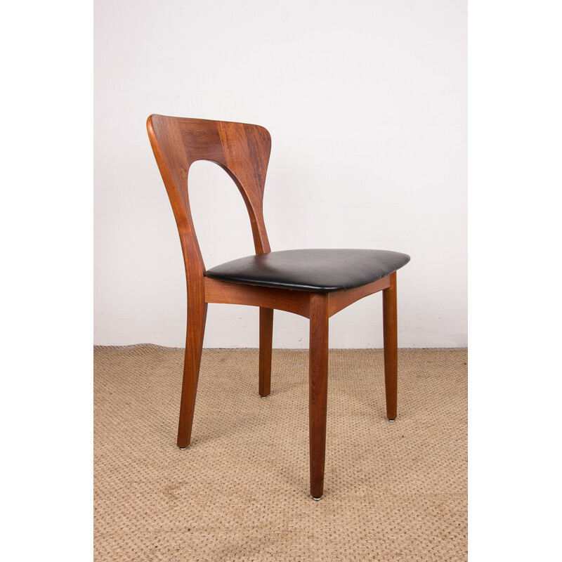 Set of 6 vintage "Peter" dining chairs in teak and leatherette by Niels Koefoed for Koefoed Hornslet, Denmark 1960
