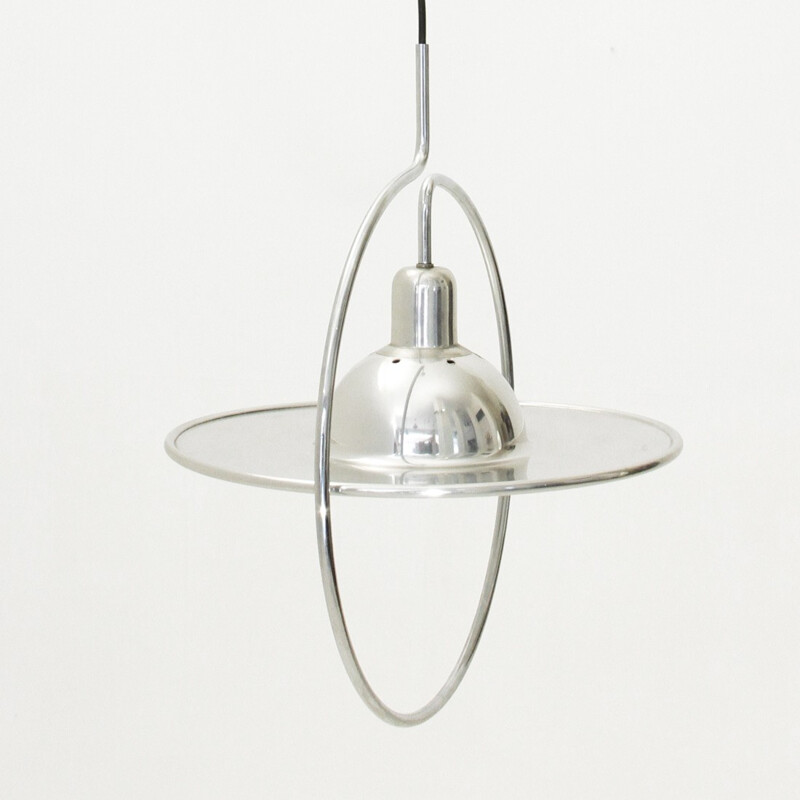 Silvery hanging lamp in metal - 1970s