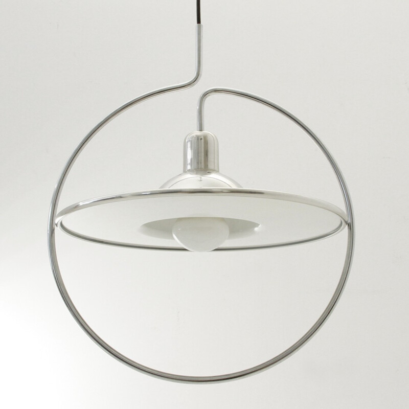 Silvery hanging lamp in metal - 1970s