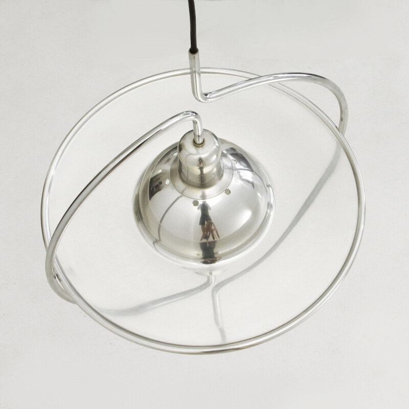 Silvery hanging lamp in metal - 1970s