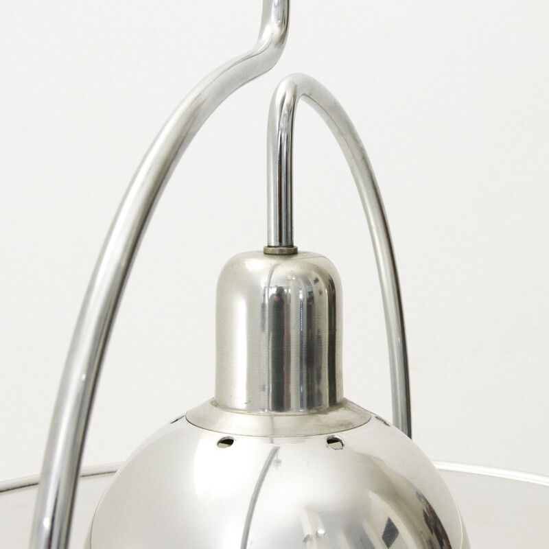 Silvery hanging lamp in metal - 1970s