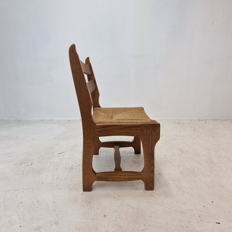 Set of 6 vintage oak razor blade chairs, France 1960