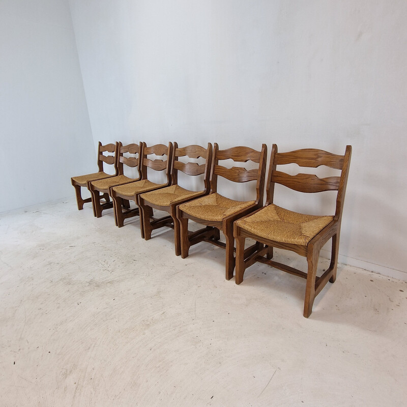 Conjunto de 6 cadeiras vintage em carvalho com lâmina de barbear, França 1960