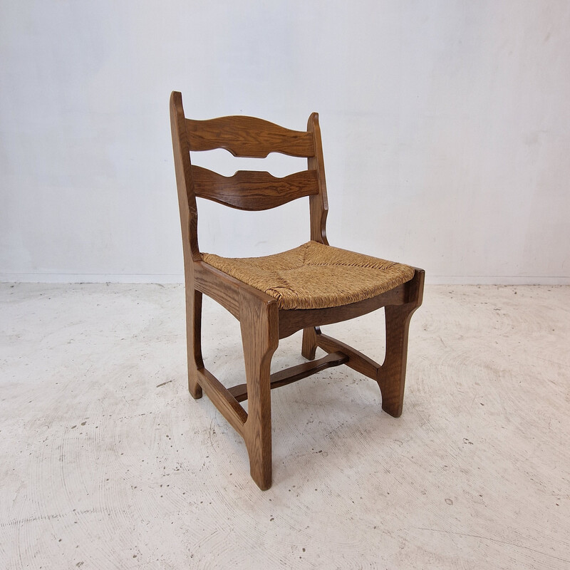 Set of 6 vintage oak razor blade chairs, France 1960