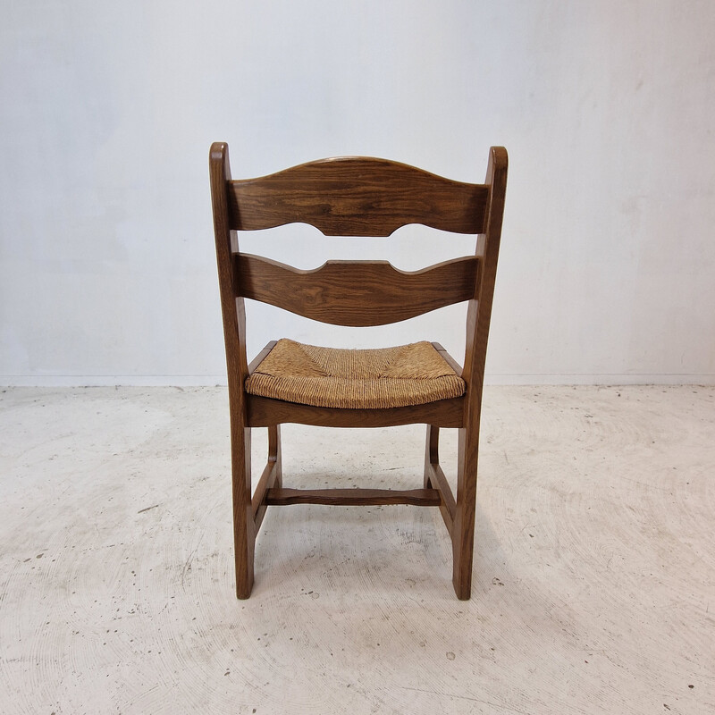 Set of 6 vintage oak razor blade chairs, France 1960