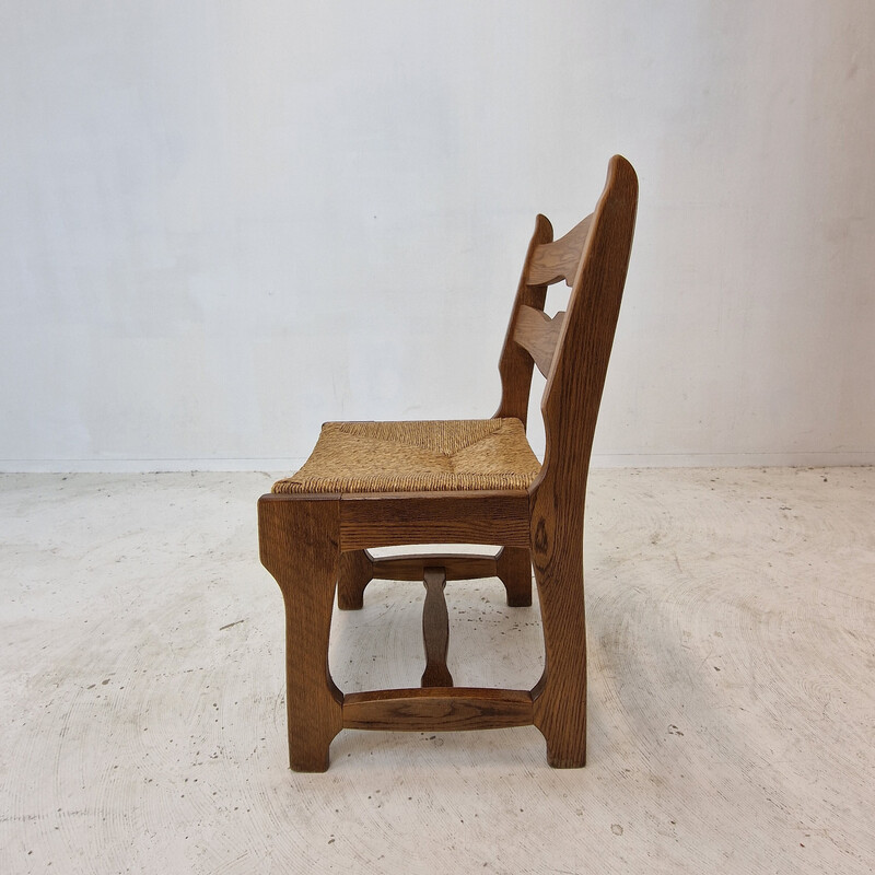 Set of 6 vintage oak razor blade chairs, France 1960