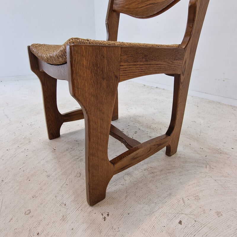 Set of 6 vintage oak razor blade chairs, France 1960