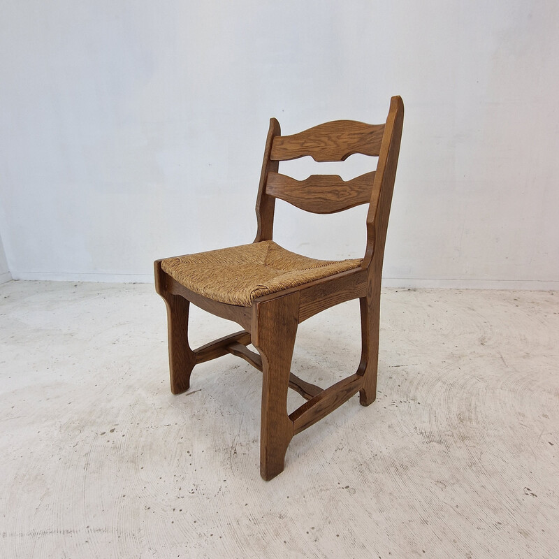 Set of 6 vintage oak razor blade chairs, France 1960