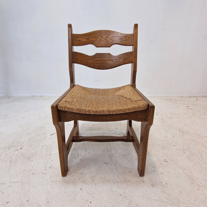 Set of 6 vintage oak razor blade chairs, France 1960