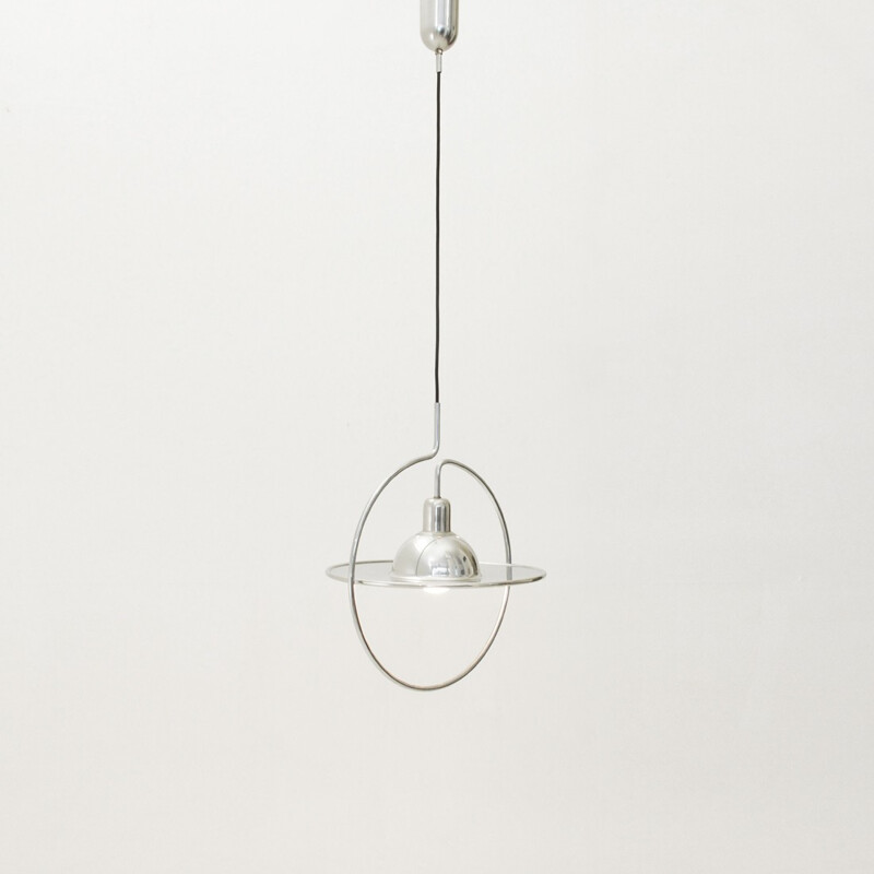 Silvery hanging lamp in metal - 1970s