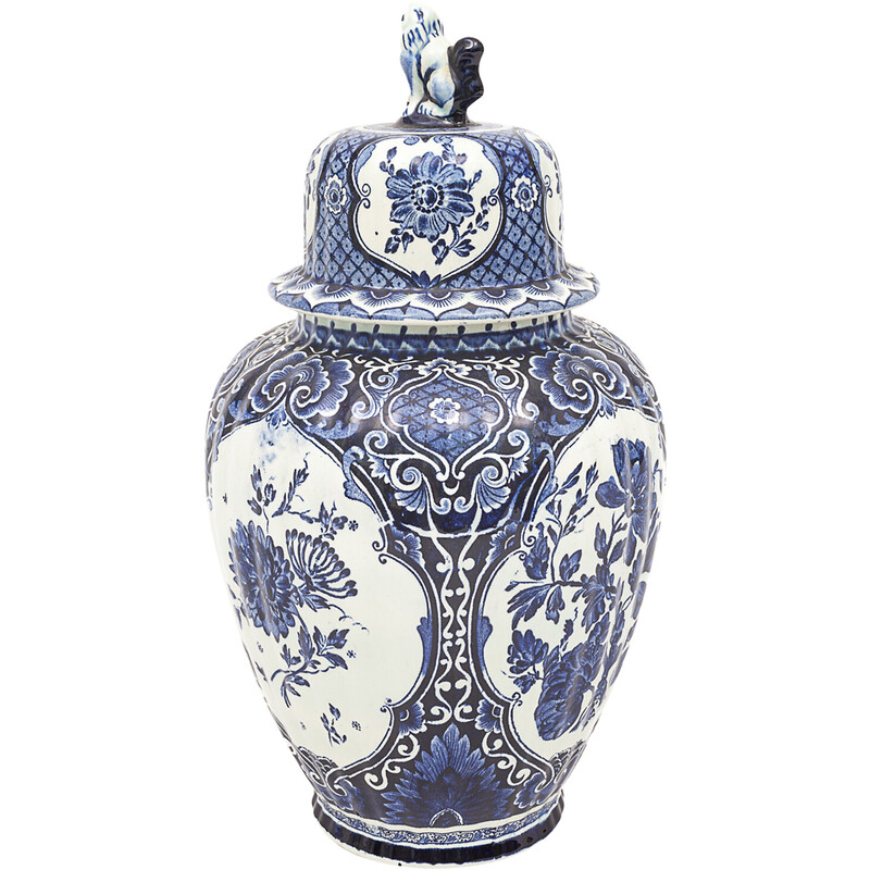 Vintage covered vase in Delft earthenware, 1950