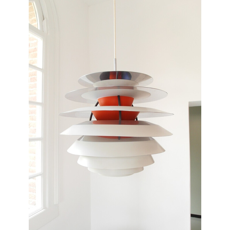 White Danish hanging lamp in aluminium by Poul Henningsen - 1960s