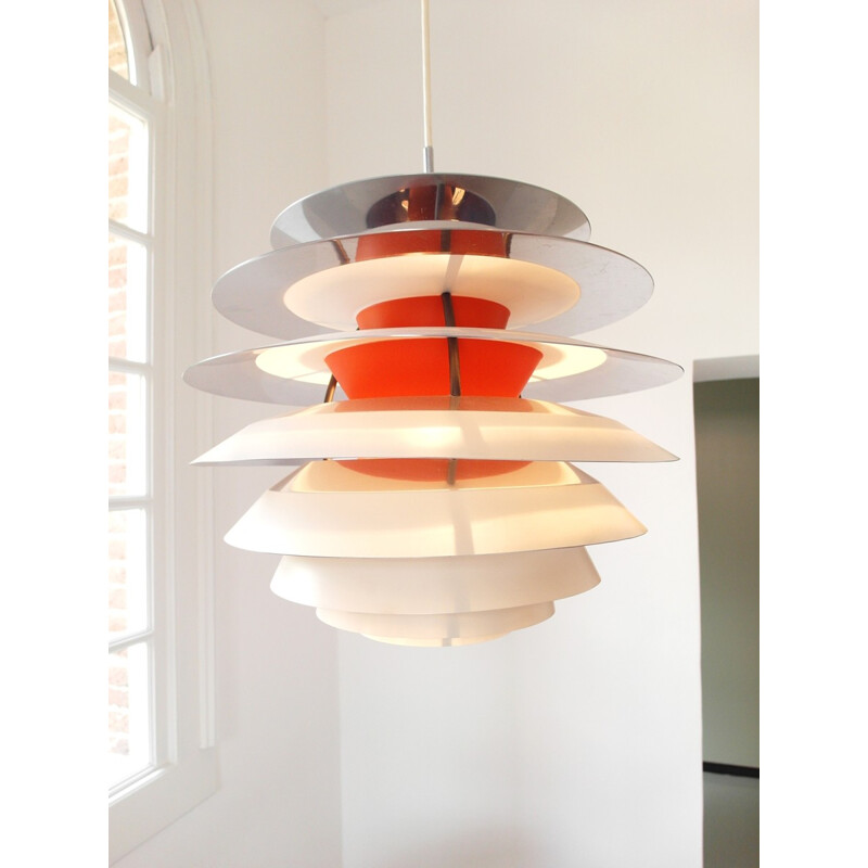 White Danish hanging lamp in aluminium by Poul Henningsen - 1960s