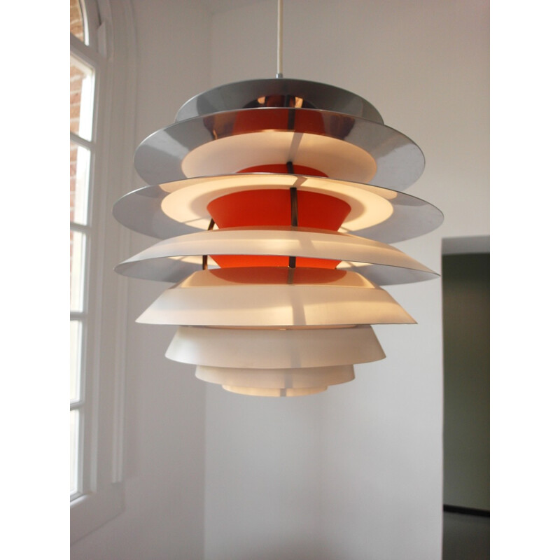 White Danish hanging lamp in aluminium by Poul Henningsen - 1960s