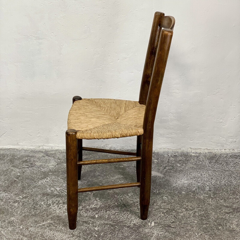 Vintage-Stuhl Bauche N°19 aus Massivholz und Stroh von Charlotte Perriand