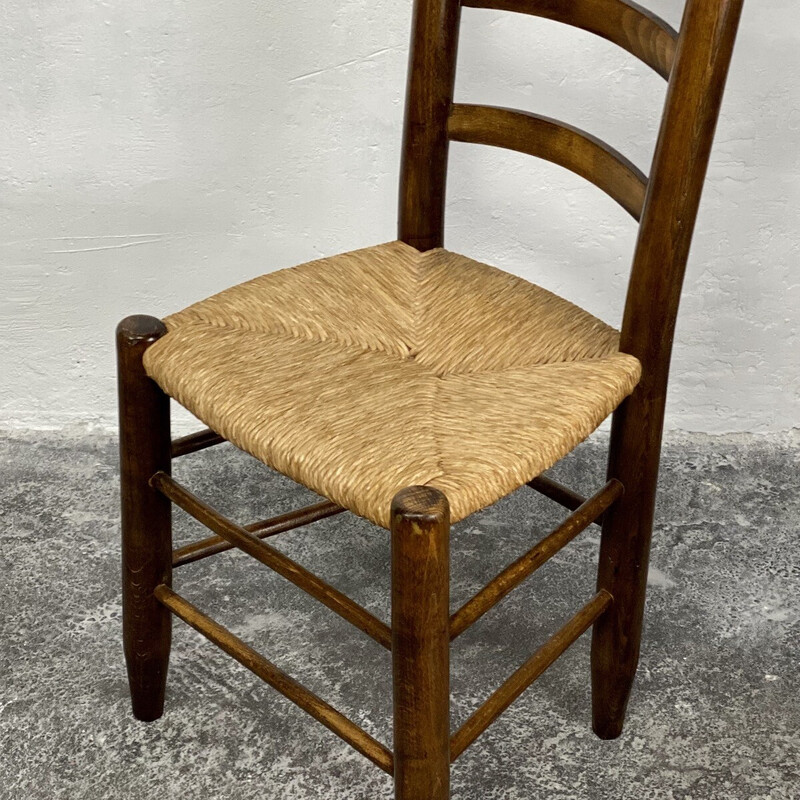 Cadeira vintage Bauche N°19 em madeira maciça e palha de Charlotte Perriand