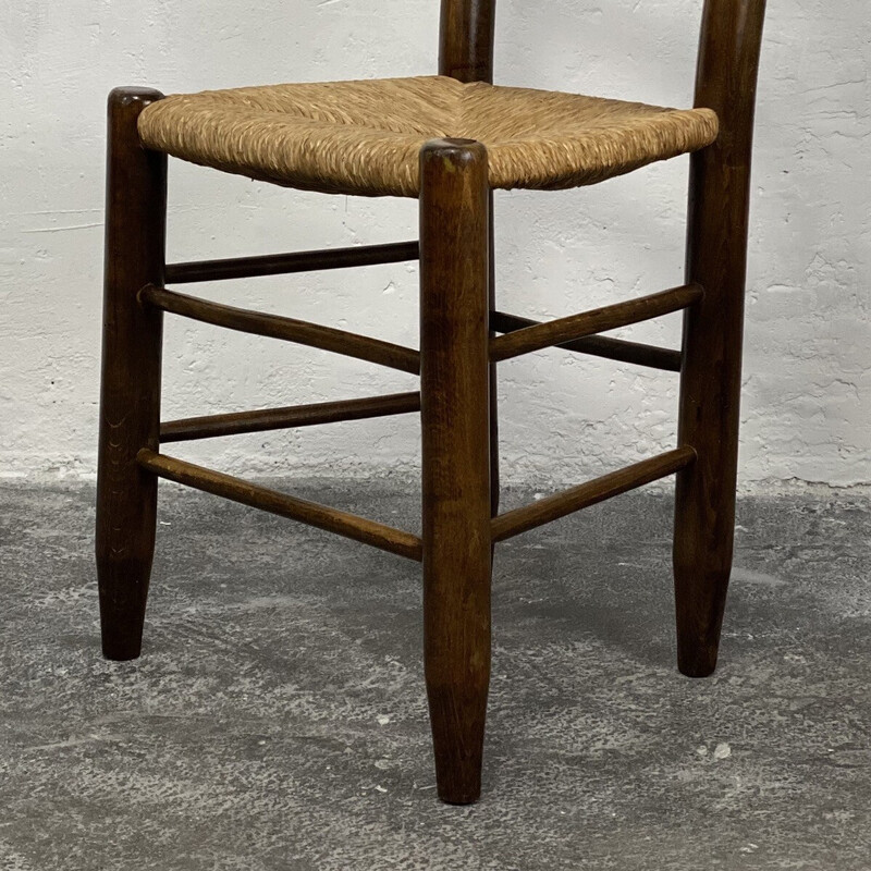 Vintage-Stuhl Bauche N°19 aus Massivholz und Stroh von Charlotte Perriand