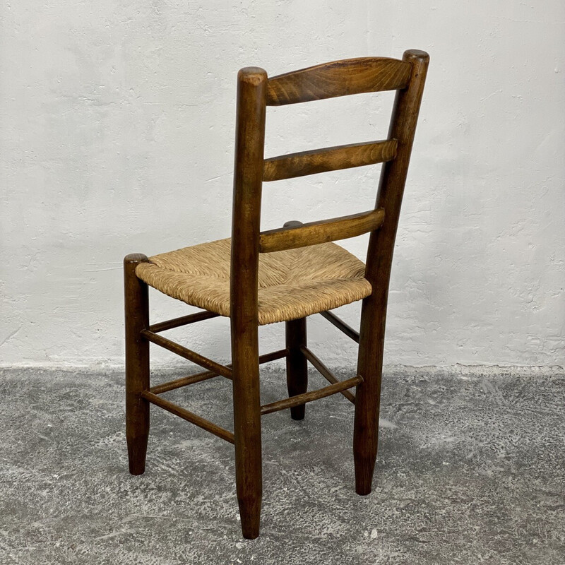 Cadeira vintage Bauche N°19 em madeira maciça e palha de Charlotte Perriand
