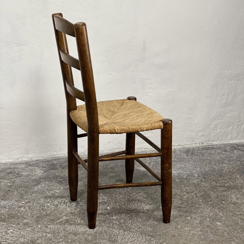 Chaise vintage Bauche N°19 en bois massif et paille par Charlotte Perriand