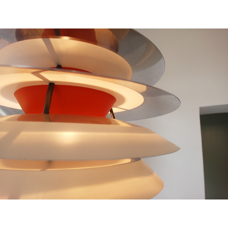 White Danish hanging lamp in aluminium by Poul Henningsen - 1960s