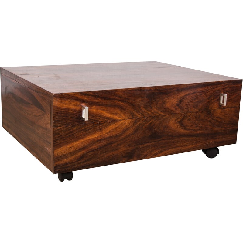 Vintage coffee table on casters in rosewood and chrome metal, Denmark 1960
