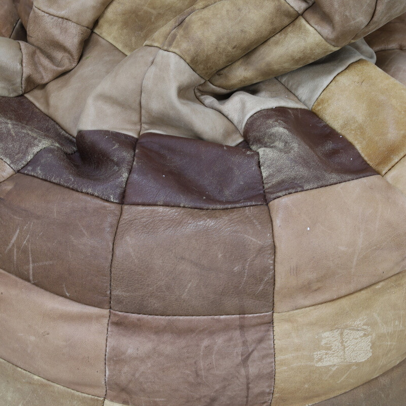 Vintage Patchwork leather pouf, 1970