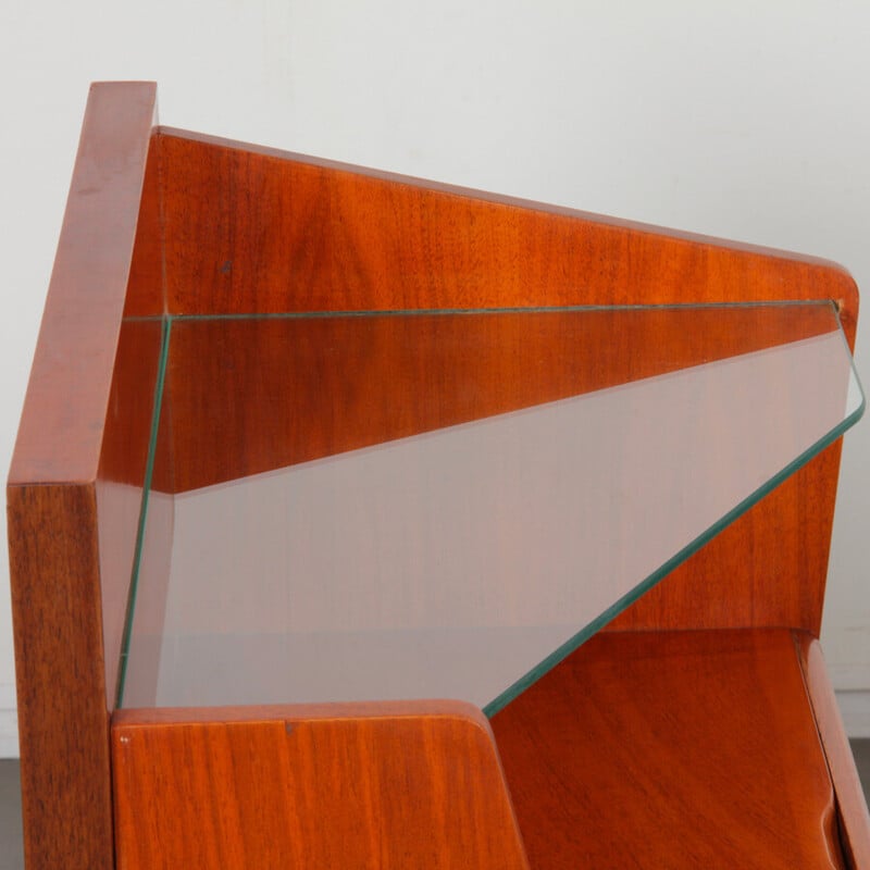 Pair of vintage bedside tables in wood and glass, 1960