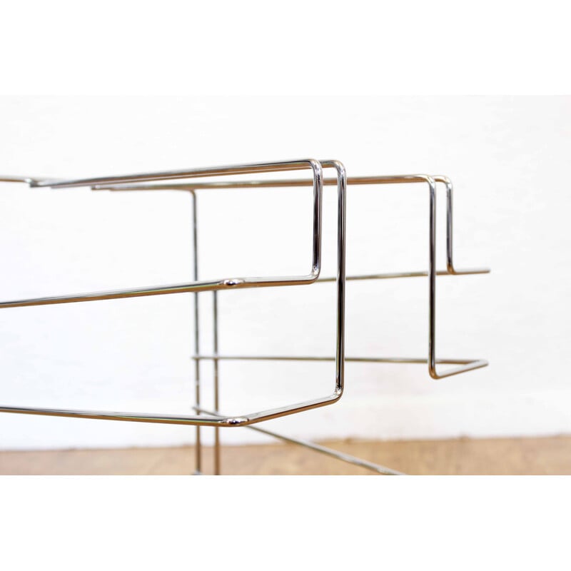 Revistero vintage Bauhaus en metal cromado por Willi Glaeser, 1980