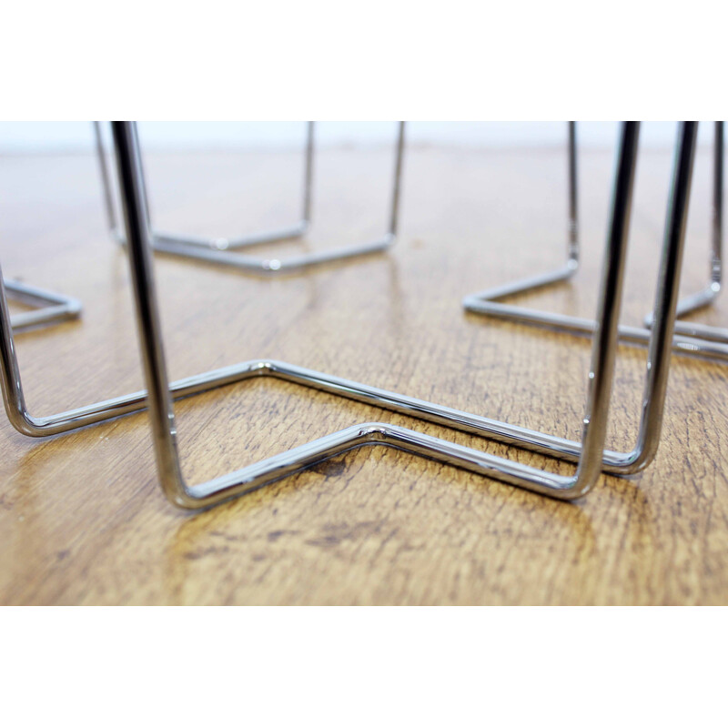 Vintage Bauhaus chrome metal magazine rack by Willi Glaeser, 1980