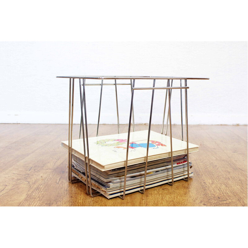 Vintage Bauhaus chrome metal magazine rack by Willi Glaeser, 1980