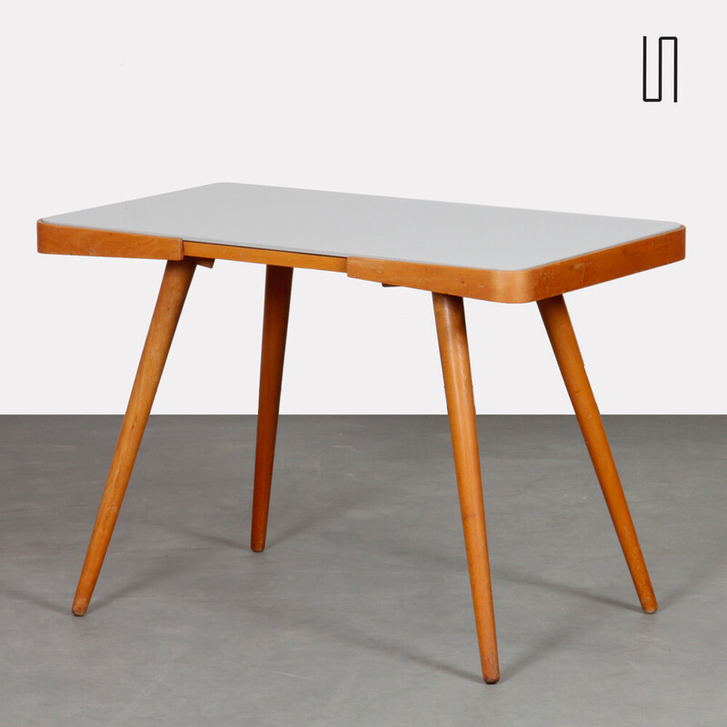 Vintage-Tisch aus Holz und Glas, opalisiert von Jiri Jiroutek, 1960