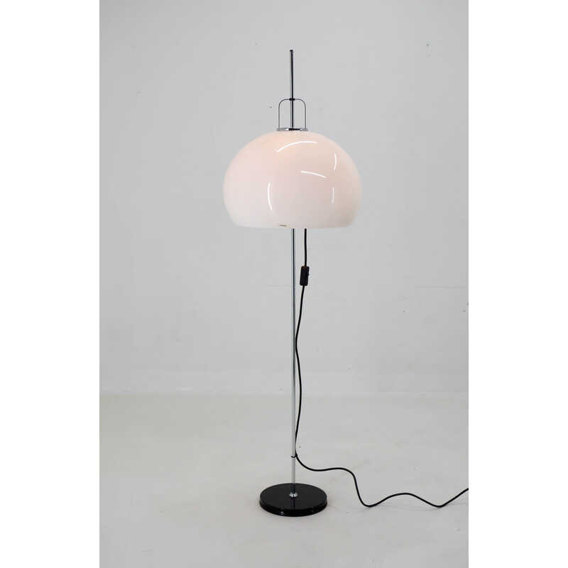 Vintage adjustable floor lamp in metal and white plastic by Guzzini for Meblo, 1970