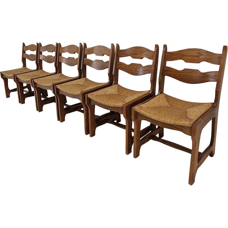 Ensemble de 6 chaises vintage à lame de rasoir en chêne, France 1960