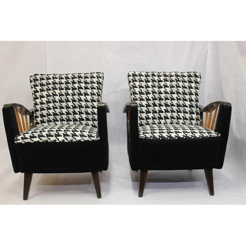 Pair of armchairs with armrests shelves - 1950s