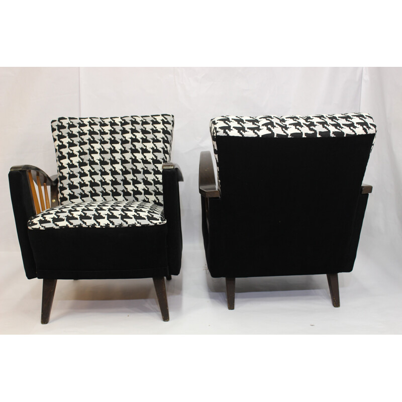 Pair of armchairs with armrests shelves - 1950s