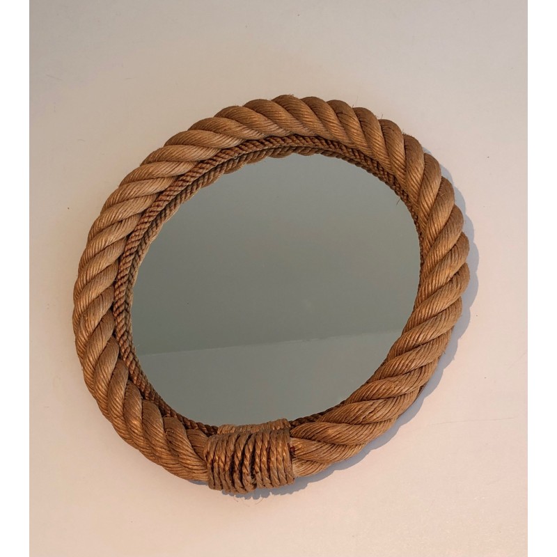 Miroir vintage rond en corde, France 1970