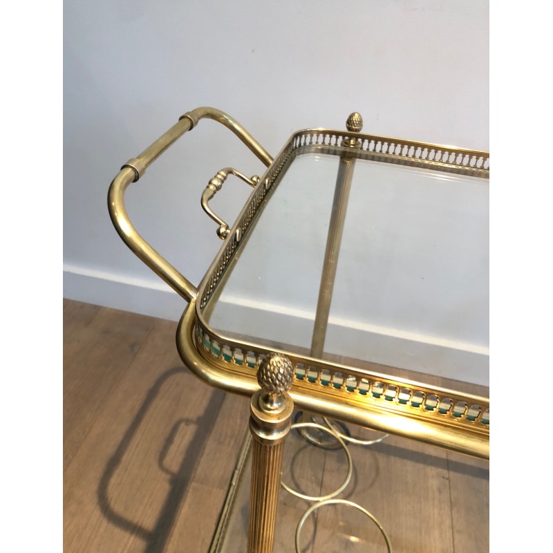 Vintage brass rolling table with double removable tops for La Maison Bagués, France 1940