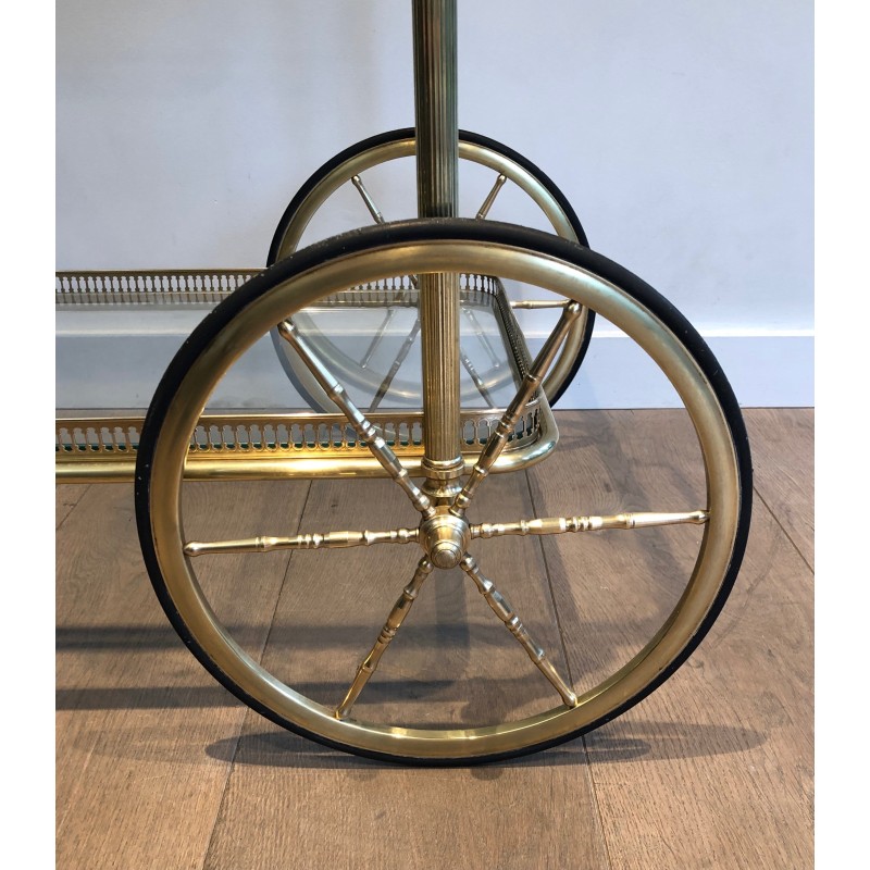 Vintage brass rolling table with double removable tops for La Maison Bagués, France 1940