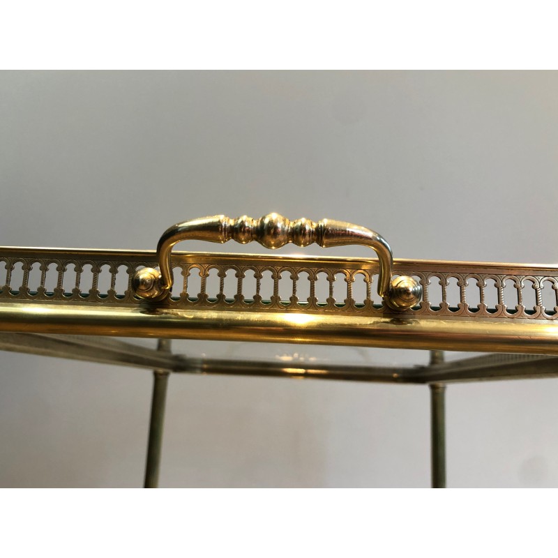 Vintage brass rolling table with double removable tops for La Maison Bagués, France 1940