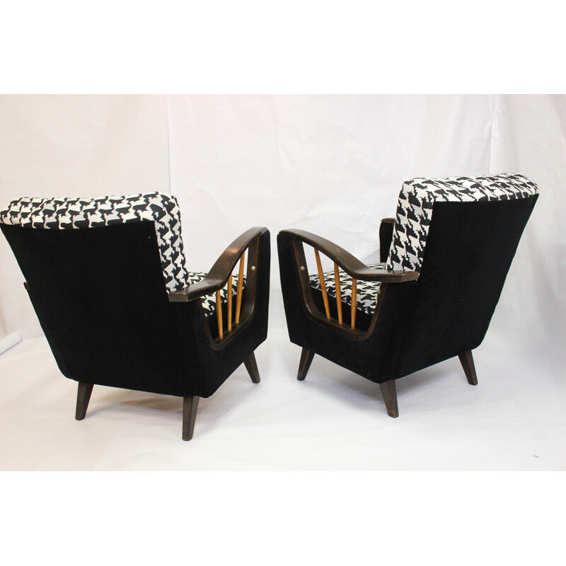 Pair of armchairs with armrests shelves - 1950s