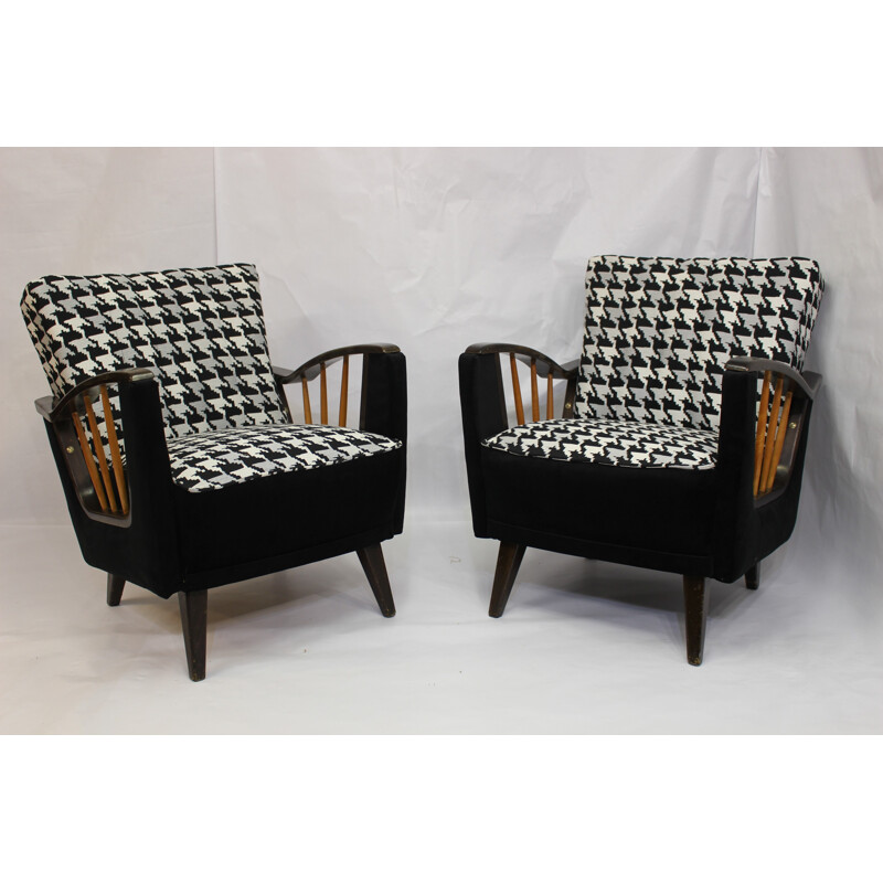 Pair of armchairs with armrests shelves - 1950s