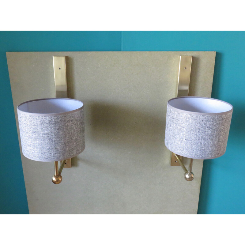 Large pair of golden wall lamps in brass - 1970s