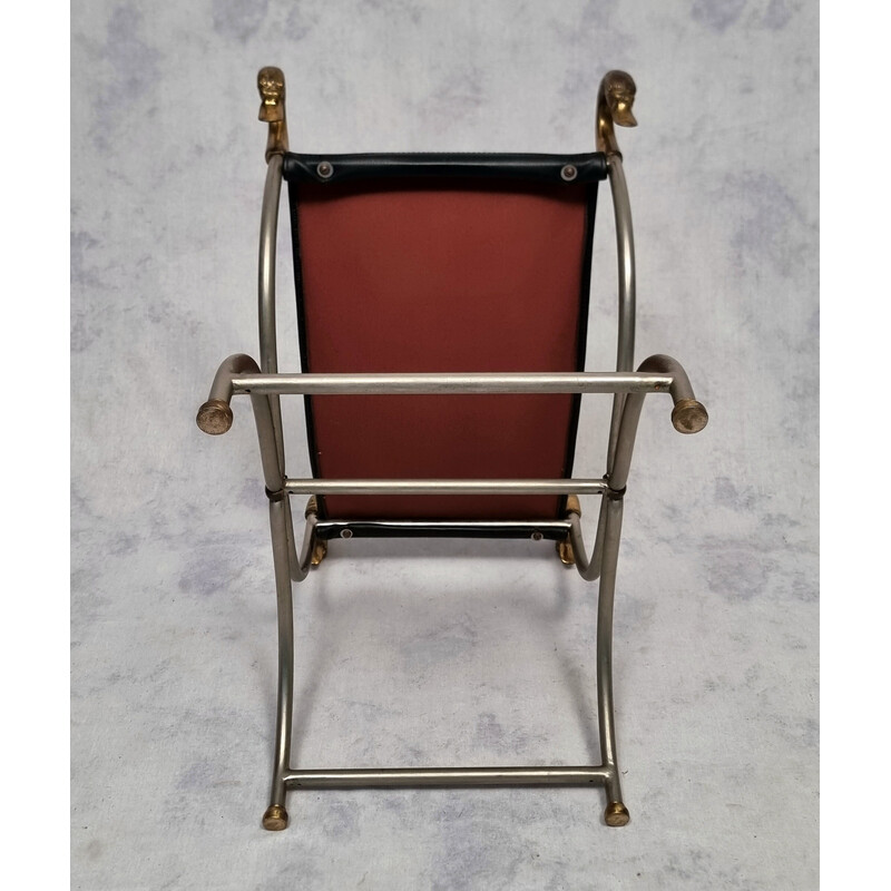 Vintage Curule stool in metal and bronze for La Maison Jansen, France 1950