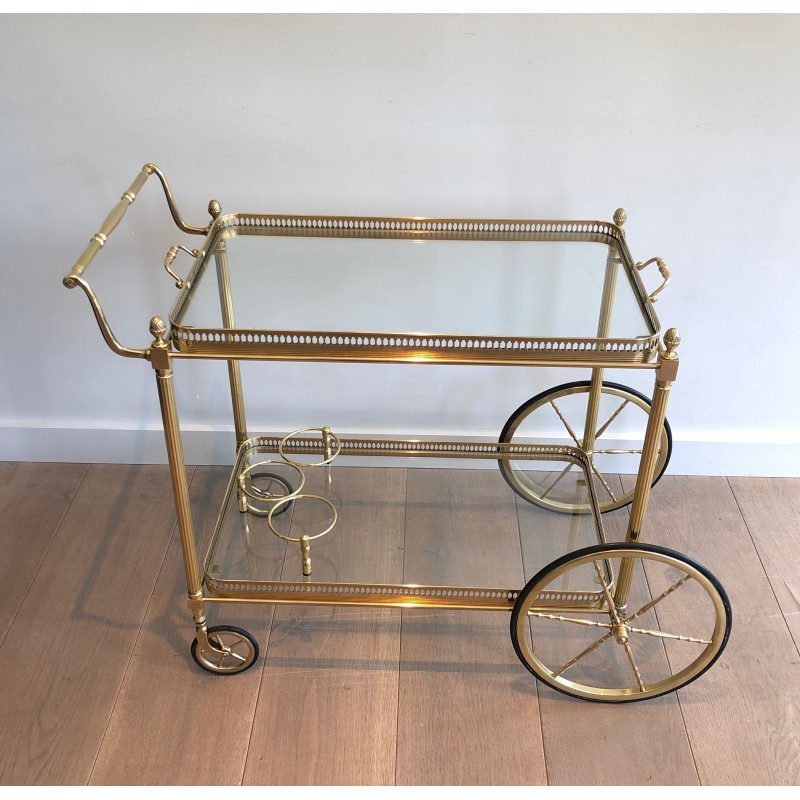 Vintage brass rolling table with double removable tops for La Maison Jansen, France