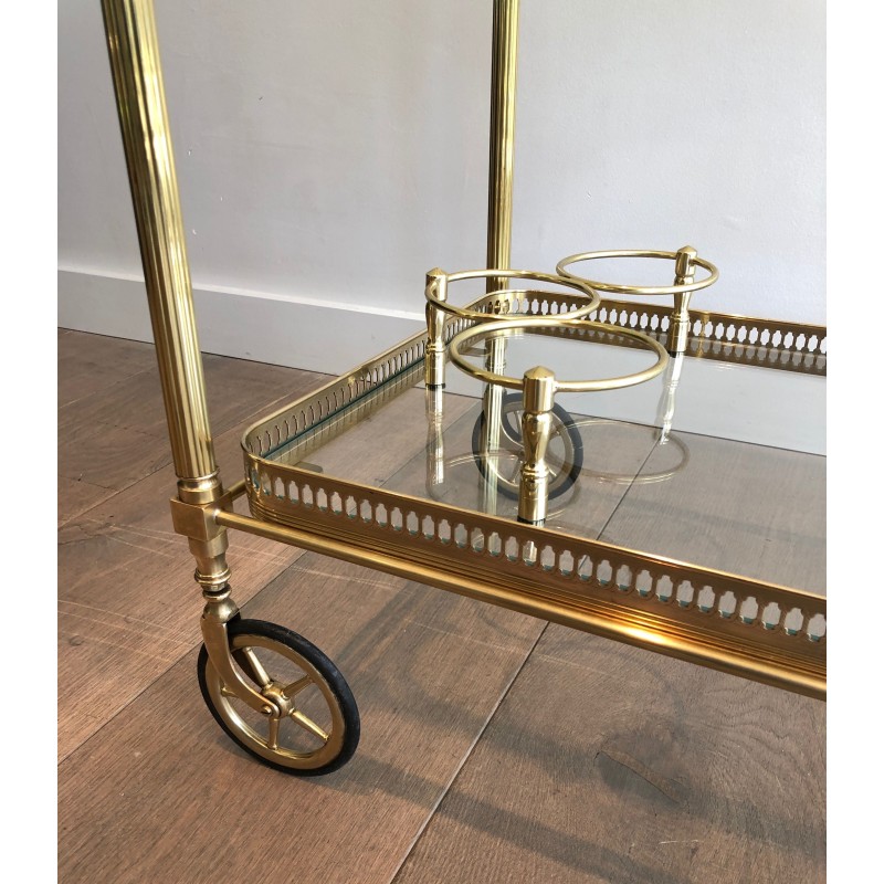 Vintage brass rolling table with double removable tops for La Maison Jansen, France