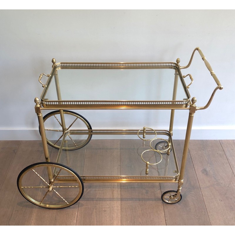 Vintage brass rolling table with double removable tops for La Maison Jansen, France